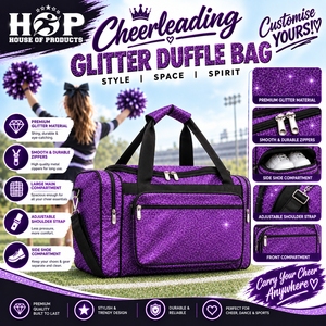 Bolsa de lona deportiva para equipo de porristas con cierre de cremallera, gran capacidad, con pedrería brillante, personalizada, con purpurina. - Product Image 6