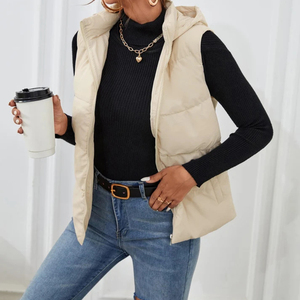 Gilet matelassé en cuir d'agneau véritable pour femme, coupe-vent respirant avec col à capuche amovible, couleur naturelle, véritable - Product Image 3