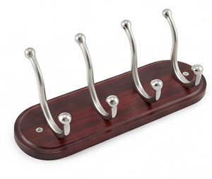 Premium Wooden Wall Mount <b>Hook</b> Rack With Stainless Steel <b>Hooks</b> Classic Design For Clothing Storage Stylish Home Decor - Product Image 1
