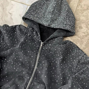 Nouveau sweat à capuche d'hiver surdimensionné personnalisé avec strass, en molleton épais, style streetwear, zippé, pour homme, OEM/ODM, 100% coton, impression numérique - Product Image 2