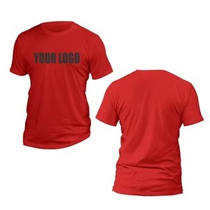 T-shirt rouge à manches courtes pour homme, col rond, coupe classique, jersey de coton, décontracté, imprimé sur le devant, couleur unie - Product Image 1