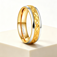 Bague en titane bicolore or et argent, texture martelée taillée au diamant, alliance de 5 mm pour femmes et hommes, bijoux en gros