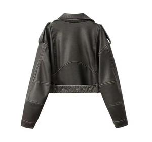 Chaqueta de Moto Vintage para Hombre, de Cuero Genuino Negro, Ecológica, con Cuello Alto, Cierre de Cremallera, Corte Ajustado, Largo Corto, con Cinturón y Bolsillos - Product Image 2