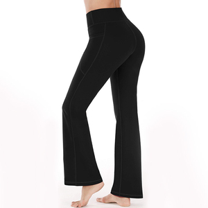 Pantalon de yoga évasé taille haute élastique personnalisé pour femme, coupe décontractée, couleur unie, vente en gros - Product Image 3