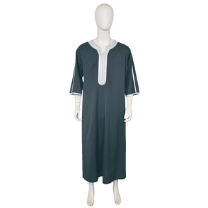 Wholesale Premium Cotton Stand Collar Modest <b>Men's</b> Loose Fit <b>Thobe</b> Islamic Eid Plus Size Floor Length Short Sleeve Quick Dry - Product Image 3