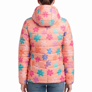 Chaqueta Acolchada con Cinturón y Capucha para Mujer, Diseño Floral, Abrigo de Invierno, Sublimación, Cálida, Acolchada, Informal, para Exteriores, Nueva - Product Image 2