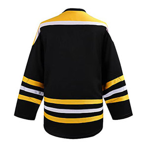 Camiseta de Hockey sobre Hielo Personalizada para Hombre, Negra, Amarilla y Blanca a Rayas, Manga Larga, Sublimada, Absorbente de Humedad, Corte Regular, Talla Adulto - Product Image 2