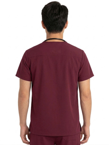 เสื้อสครับผู้ชายสีแดงเลือดหมู คอวี แขนสั้น มีกระเป๋าหน้า ชุดยูนิฟอร์มโรงพยาบาล ผ้าโพลีเอสเตอร์ถัก - Product Image 2
