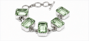 Green <b>Amethyst</b> Rectangle Cut 925 Sterling Silver Plated Chain & Link Classic Statement <b>Bracelet</b> - Product Image 3