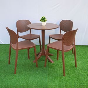 Mesa de Bistro Escultural Moderna Color Taupe Cacao |   Base de Pedestal de Cuatro Puntas con Acabado Mate ABS Impermeable para Muebles de Terraza Exterior - Product Image 2