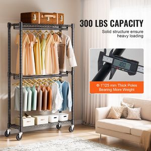 Heavy Duty Double Hanging Rods <b>Clothes</b> Rack Bottom Top <b>Storage</b> Tier with Rolling Feature for Garment <b>Storage</b> - Product Image 3