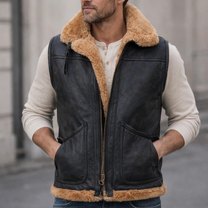 Nuevo Chaleco de Cuero Genuino para Hombre, Estilo Motero, Cuello Alto, Cierre de Cremallera, Forro de Piel, Ropa de Invierno, Estilo Moto - Product Image 4