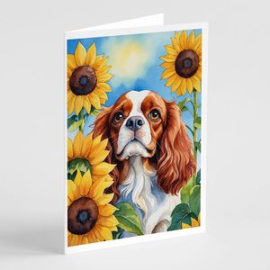 Cavalier Spaniel en Tournesols A7 Cartes de vœux vierges fantaisistes Lot de 8 avec enveloppes Taille note 5x7 - Product Image 1
