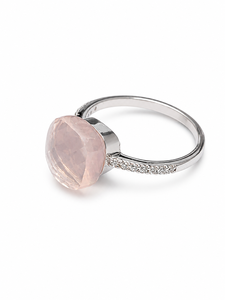 Rose Quartz and <b>Cz</b> <b>Ring</b> in 92.5 Sterling Silver KLSR-12161 - Product Image 2