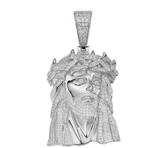 925เงินแท้ชุบโรเดียมตัดยอดเยี่ยมชุด BEZEL iced-OUT missanite คริสเตียน unisex Jesus จี้เสน่ห์ - Product Image 2