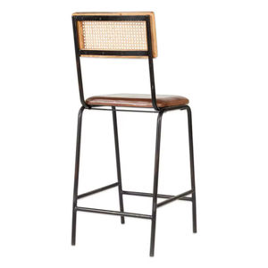 Iswa Leather & Cane Bar <b>Chair</b> Aged <b>Tan</b> Finish Premium Handcrafted Design Modern Rustic Style Worldwide from India - Product Image 1