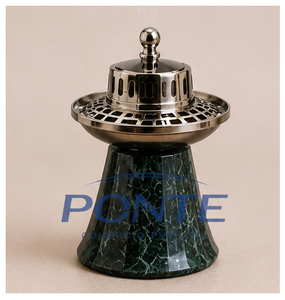 Quemador de incienso Bakhoor de mármol verde, Mubkhar de metal hecho a mano para incienso árabe, elegante soporte de incienso de piedra para decoración del hogar, espiritual. - Product Image 5