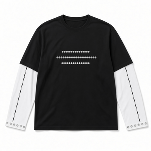 Camiseta Negra Oversize de Punto con Diseño de Puntos de Diamantes de Imitación, Cuello Redondo, Manga Corta, Estilo Urbano para Hombre con Ribete en Contraste - Product Image 1