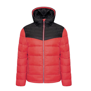 <b>Men's</b> Red <b>Black</b> Color Blocking Puffer Jacket Front High Street Windproof Casual Winter Polyester Wadding Regular Fit Covered - Product Image 1