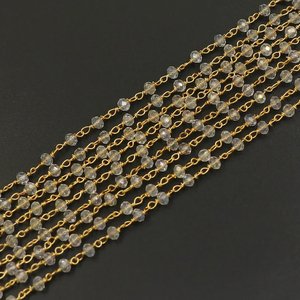 Crystal Quartz Hydro <b>Rosary</b> Chain Gold Plated Wire Wrapped 3mm Faceted Rondelle Beaded Chain Jewelry Making - Product Image 2