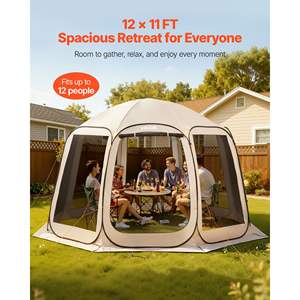 Beige 12 X 11 ft <b>Pop</b>-<b>Up</b> Screen House <b>Tent</b> for 10-12 People Portable Screened Canopy Carry Bag Netting Sides Ground Stakes for - Product Image 3