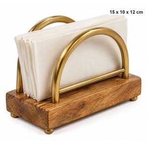 ที่ใส่ผ้าเช็ดปากทองเหลืองฐานไม้มะม่วงขายส่ง |   งานฝีมือโมราบาดับด - Product Image 1