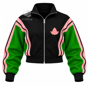 Alfa |   Kapa |   Conjunto Deportivo Alpha Sorority con Bloques de Color Verde y Rosa, Chaqueta con Cierre y Pantalones Anchos a Juego - Product Image 2
