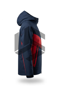 Custom Men's Winter Hooded <b>Jacket</b> <b>Red</b> Navy Color Block Sporty <b>Waterproof</b> Zipper Front Regular Fit - Product Image 4