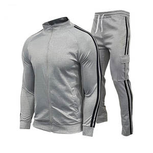 Unisex Casual Zipper Jacket and Pants <b>Set</b> with Big Pockets Stripe Sportswear Suits for Spring and Winter Plus Size - Product Image 1