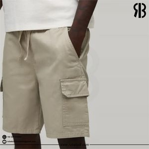 Shorts cargo beiges pour homme RUBABULL, taille mi-haute, cordon de serrage, décontractés, style bermuda, avec poches, 100% coton toile respirant - Product Image 4