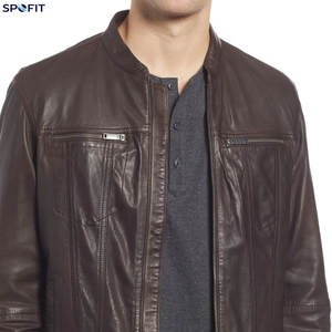 Veste de moto noire lavée sur mesure, style vintage Cafe Racer avec bandes de course orange, en cuir de vache véritable - Product Image 6