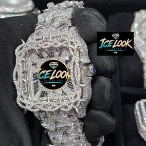 Montre de luxe ICELOOK en acier inoxydable avec diamants, cadran carré, mouvement à quartz, style hip-hop, pour hommes et femmes, bracelet 38 mm, 20 mm, bouton poussoir caché - Product Image 2