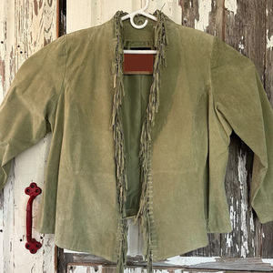 Chaqueta safari sencilla de gamuza marrón estilo western con manga tres cuartos, flecos y hombros caídos, estilo otoñal para mujer. - Product Image 1