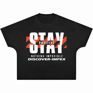 เสื้อยืดสตรีทแวร์โอเวอร์ไซส์ลายกราฟิก Positive Stay สไตล์วินเทจ ผ้าฝ้ายฟอก ยูนิเซ็กส์ ลำลอง - Product Image 1