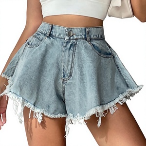 Nuevos Shorts Vaqueros de Estilo Europeo Americano para Mujer, Desgastados, de Cintura Alta, Sueltos, con Flecos y Pierna Ancha - Product Image 1