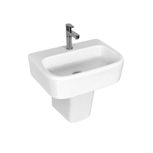 Lavabo Rectangular Moderno Alexa con Certificación NSF, Montado en la Pared, Semi-Pedestal, Grifo Cromado de un Solo Orificio con Manija de Palanca para Baño - Product Image 1