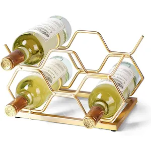 Modern Metal <b>Wine</b> Holder Round Design 6 Bottle Stand Gold Finish Durable Waterproof Farmhouse Bar Accessory 11in X 7.2in X 8.2in - Product Image 4