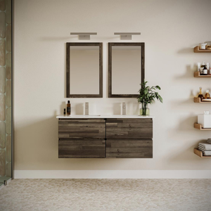 Wooden Bathroom <b>Vanity</b> with Drawers Cabinets Ceramic Basin <b>Mirror</b> Included Modern Design Easy Assembly & Heavy Duty Wall-mounted - Product Image 1