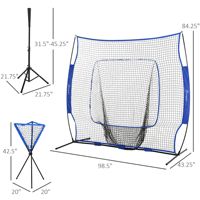 Équipement d'entraînement portable bleu, ensemble de filet de baseball 7,5x7 pieds, comprend un filet de receveur et un support de balles pour l'entraînement au frappeur, au lanceur et au batteur