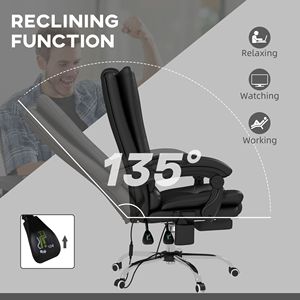 PU Leather Heated Massage Executive Desk Chair with 4 Vibration Points Reclining and Adjustable <b>Footrest</b> Black Nylon Material - Product Image 6