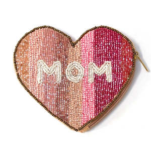 Cartera con cremallera bordada a mano multicolor personalizada, monedero de cuentas con forma de corazón a la moda, mini clutch de lentejuelas con letras MOM vintage - Product Image 2