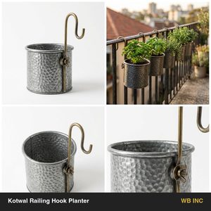 Handmade Galvanised Iron <b>Railing</b> <b>Planter</b> Hammered Zinc Hooks 16 cm for Any Rail for Home Decor Baskets Accessories - Product Image 6