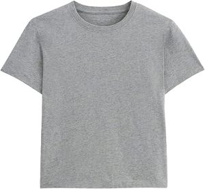 T-shirt en coton personnalisé pour femme, col rond, gris uni, manches courtes, décontracté, coupe classique - Product Image 1