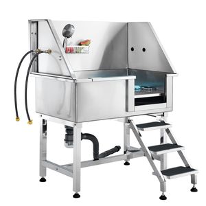 Vasca Professionale per Toelettatura Cani in Acciaio Inossidabile da 38 Pollici con Griglia a Pavimento, Rubinetto, Stazione di Bagno, Cassetto Portaoggetti e Rampa - per Cani e Gatti - Product Image 1
