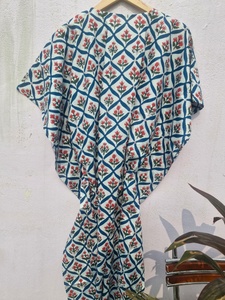 Women Cotton Printed <b>Kaftan</b> Dress Geometric Floral Pattern Loose Fit Maxi <b>Kaftan</b> Beach Wear <b>Summer</b> Lounge Wear - Product Image 5