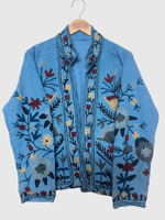 Veste en coton brodée à la main à motifs floraux, col mandarin, style Prairie Chic, grande taille pour femme, vêtement de printemps à manches longues, points ouverts