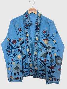 Veste en coton brodée à la main à motifs floraux, col mandarin, style Prairie Chic, grande taille pour femme, vêtement de printemps à manches longues, points ouverts - Product Image 2