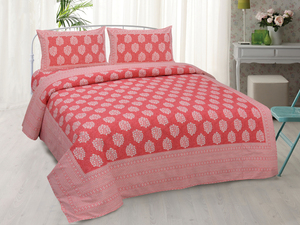 Sábana Plana de Algodón Estampada de Jaipur con Diseño Floral Rojo, Estilo Clásico para Todas las Estaciones, Uso Doméstico para Adultos, Lavable - Product Image 1