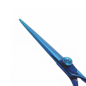 Ciseaux de coiffure professionnels en acier inoxydable, revêtement titane bleu, 3 anneaux, pour salon de coiffure, logo personnalisé, pour la coiffure. - Product Image 5