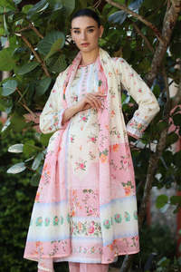 Ensemble Kurta pour femmes en coton imprimé floral, longueur cheville, avec pantalon rose et dupatta, tenue décontractée traditionnelle indienne et pakistanaise - Product Image 3